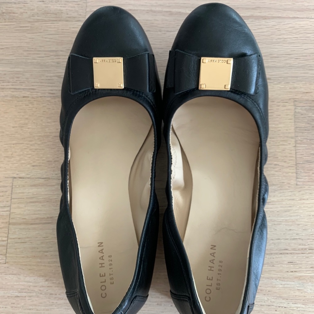 Cole Haan Tali Black Leather Bow Ballet Flats